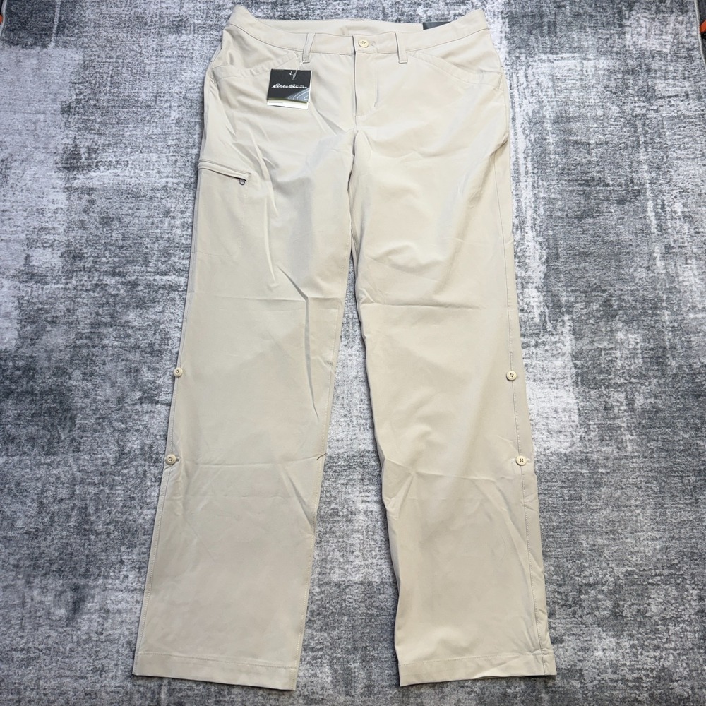 Eddie Bauer Pants Womens 12 Beige Adventurer Roll Up Hiking Travel Chore NEW